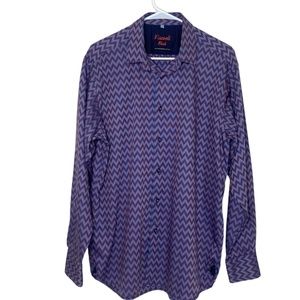 Visconti Black Purple/Blue Geometric Print Hansa Hand 2 Ply Cotton Shirt L
